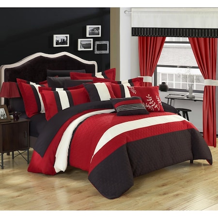 Decor Pillows, Window Treatments Bed In A Bag Comforter Set With Sheets - Red - Queen - 24 Piece